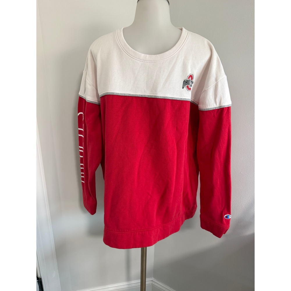 Champion Ohio State Buckeyes Colorblock Sweatshirt Womens XL Red White Pullover